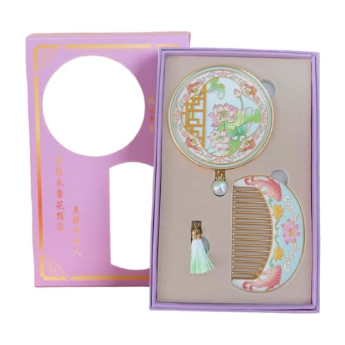 mulanfeng Vintage Handheld Mirror and Comb Set, Chinese Style Decorative