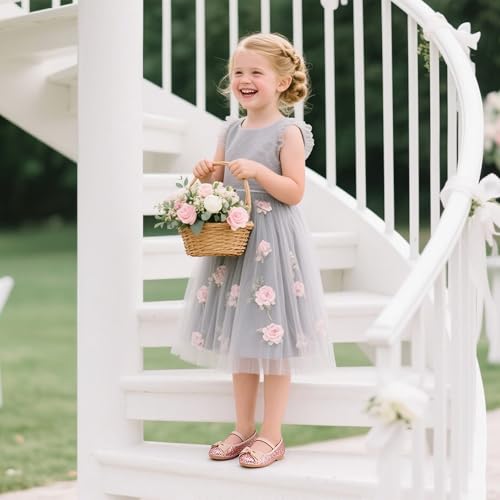 Kiderence Kleine Kleinkind Mädchen Kleid Schuhe Ballerina Ballett Wohnungen Kinder Mary Janes （Roségold 26）