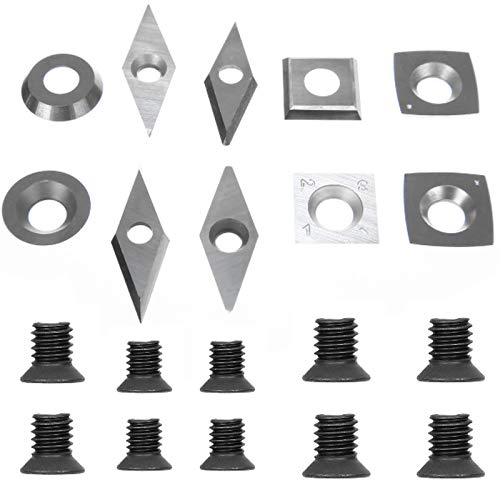 10Pcs Carbide Cutters Inserts Set for Wood Lathe Turning Tools((Include Square, Square with Radius,Diamond,Round Shape Cutters) for Power Tool Accessories