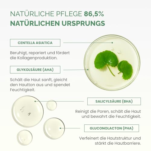 PLANTIFIQUE Korean Peeling Pads 60 Stück, mit Glycolsäure, Niacinamid, CICA, AHA, BHA, PHA für Gesichtspeeling und zur sanfte Hauterneuerung - Toner Pads für alle Hauttypen - Nachfüllbarer Behälter