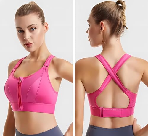 Image of Women Polyester Spandex High Impact Front Zip Sports Bra Fitness Criss Cross Back Crop Tops for Gym, Yoga & Workout - Size: M-4XL