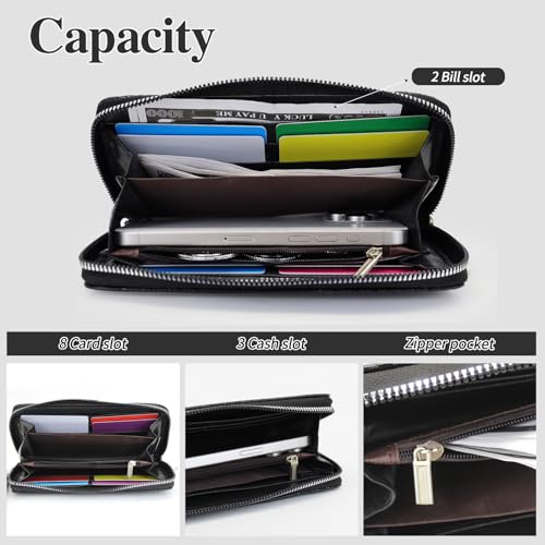 Wallet for Men, PU Leather Long Wallets, Large Capacity Clutch Wallet with Phone Pocket and Multi Card Slots (Black)4