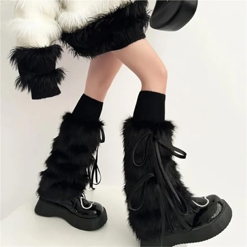 Calentadores de piernas peludos para mujer calcetines blancos de invierno con tiras XUMKFJRE 2