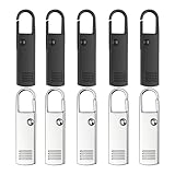 Reißverschluss Anhänger zur Reparatur, 10 Pack, aus Metall, je 5 x Schwarz und Silber, Ersatz Zipper für Reissverschluss, Verschluss Schieber für Jacke, Mantel, Koffer, Jeans, Tasche, RV Puller Lasche