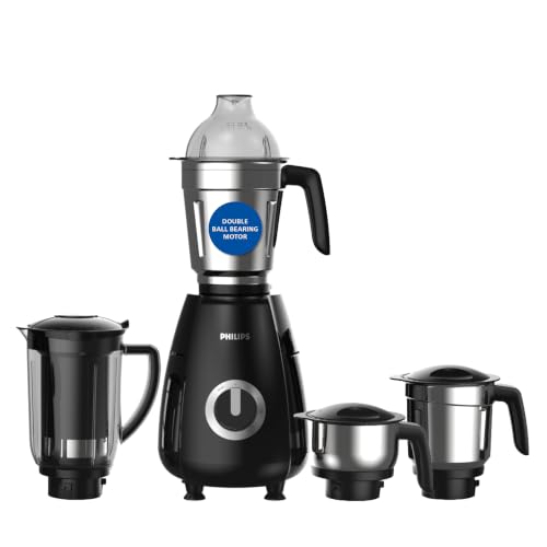 Philips HR7732 Mixer Grinder, 1000W, 4 Leak-Proof Steel Jars, Bla...