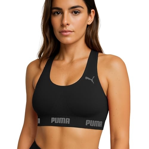 PUMA Top Feminino Esportivo Poliamida Academia Nadador Sem Bojo Original, Preta, G