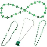 Healeved 4 Stück St Patrick's Day Halsketten mit Kleeblatt Anhängern Grüne Perlenketten für Irland Festival Party und Parade Schmuck Zufälliger Stil