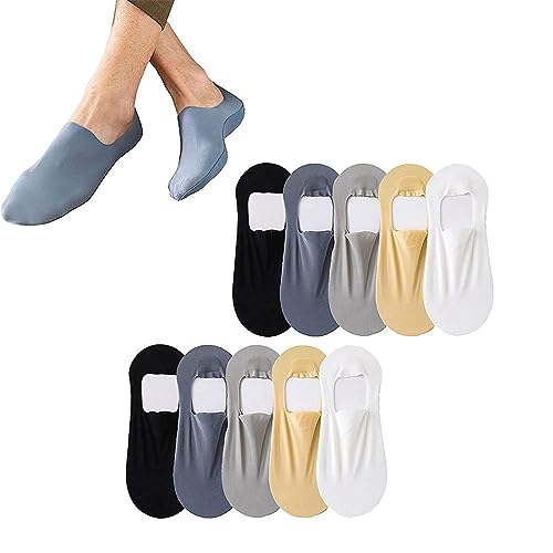 Calcetines invisibles de seda de hielo para hombres, calcetines de corte ultra bajo con empuñaduras antideslizantes para hombres, calcetines transpirables antideslizantes de seda de hielo, (10 pairs)