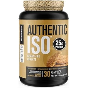 Authentic ISO Grass Fed Whey Protein Isolate Powder – Low Carb, Non-GMO Muscle Building Protein w/ No Fillers, Mixes Perfectly for Post Workout Recovery, Vanilla Oatmeal Cookie – 2LB, 30 SV