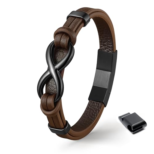 UNIQAL | Herren Lederarmband – Infinity Symbol aus Edelstahl & Echtleder – Armband für Männer und Frauen, Braun, Stilvolles Geschenk für Männer, Freund, Vater oder Ehemann – Inklusive Geschenkbox