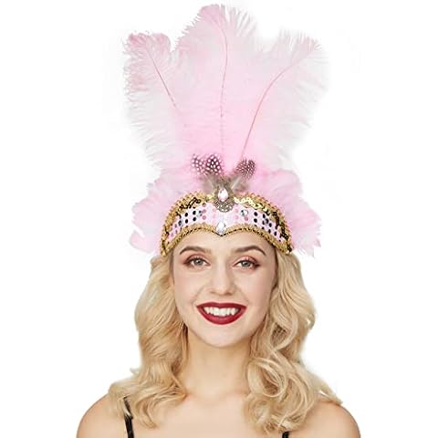 Gionforsy Carnival Headpieces for Women Show Girl Feather Headdress Mardi Gras Accessories 1920s Flapper Headband Cover