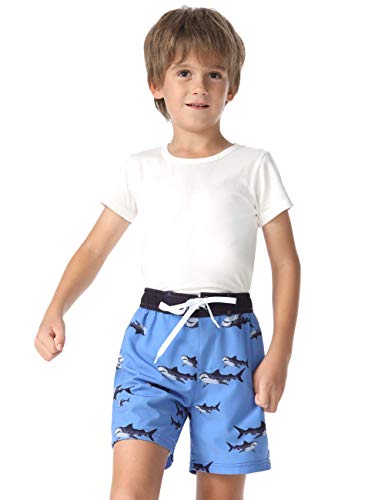 Nonwe Boy's Swimming Shorts Elastic Waist Quick Dry Beach Boardshorts Lightweight Surf Shorts Ship Rudder Pattern White 6 #TOP4