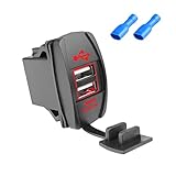 Dual USB Car Charger Rocker Style Switch, Waterproof 12-24V 3.1A 2 USB Ports, Power Charge Socket with LED Light, Vehicle Outlet Replacement for Marine, Boat, Truck, Golf Cart, RV (Red)