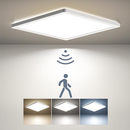 BLNAN LED Deckenleuchte mit Bewegungsmelder Radar, 24W Deckenlampe Flach mit Fernbedienung, Panel Bewegungssensor, Warm Neutral Kalt Weiß für Bad, Flur, Treppe, Toilette, Garage, Keller, Balkon 30cm