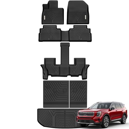 YITAMOTOR Fit for 2020-2025 Kia Telluride 7&8 Seats Floor Mats & Trunk Mat with Backrest Mat, All Weather TPE Waterproof Floor Liners Fit for Kia Telluride Accessories Back Seat Protector 20