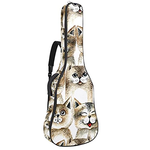 Housse pour guitare acoustique motif chat rétro marron, alliant style unique et confort.