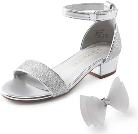 DREAM PAIRS Girls Sandals Low Heel Dress Pump Ankle Strap Interchangeable Bow Flower Wedding Party Shoes for Little Kid/Big Kid