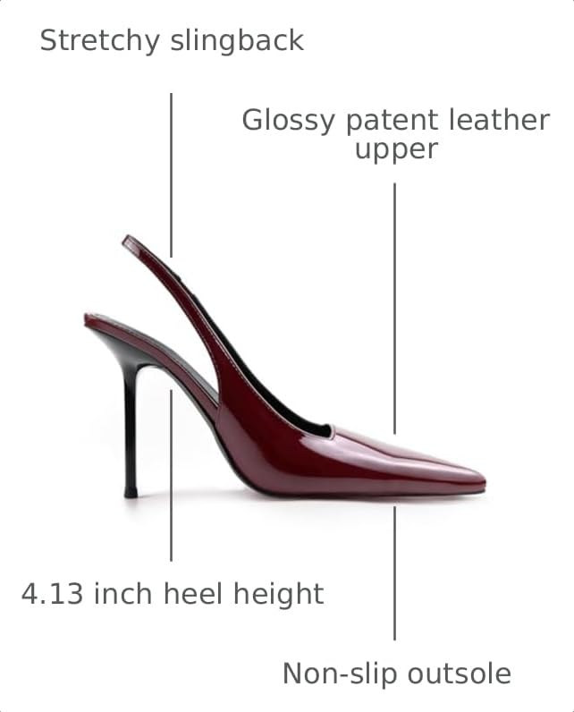 Image of Slingback Heels for Women Pointed Toe Stiletto High Heels Stretch Slip on Backless Patent Leather Fashion Comfortable Dress Pumps Shoes