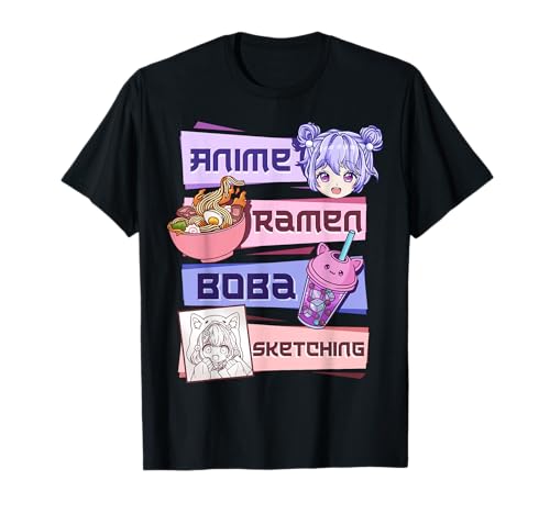 Anime Girl Ramen Boba Tea Bubble Tea Sketching T-Shirt