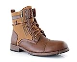 Polar Fox Kanye Men's Mixed-Media Combat Boot | High-Fashion Cap-Toe Ankle Boot with Angled Side Zipper | MPX808578 | in Two-Tone Brown, Size 12