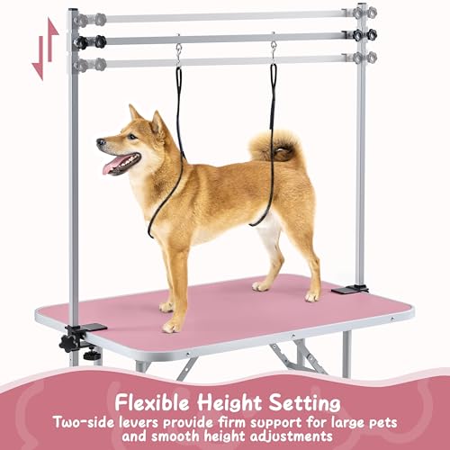 Yaheetech 91cm Pet Dog Grooming Table Height Adjustable Dog Beauty Table for Large Small Dogs w/Storage Basket/Noose Tools 164cm High Pink - Image 6