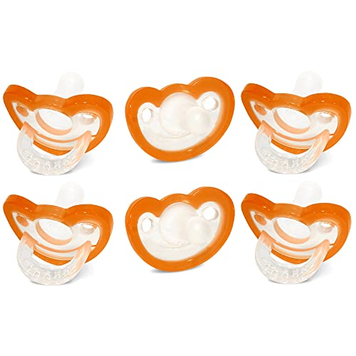 Image of RaZbaby Jollypop Pacifier for Newborns & Up, USA Made, Natural Shaped Orthodontic Binky, Lovingly Shared in NICUs & Hospitals Worldwide, Medical-Grade 100% BPA-Free - 0-3 Months, 6 Pack - Orange