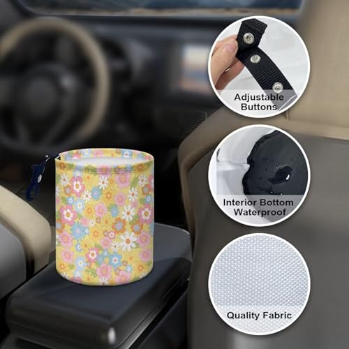 Image of Colorful Hippie Flower Car Trash Bag Car Trash Can for Car Front Seat, Back Seat, Floor, Headrest-Easy to Clean Car Garbage Accessory Car Interior Decoration