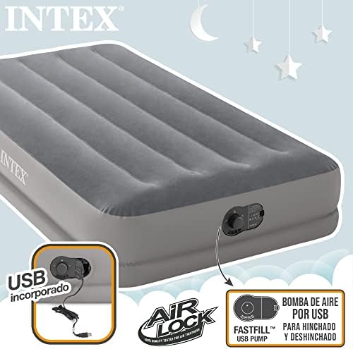 Intex Dura-Beam Standard Series Prestige Mid-Rise Air Mattress with Fastfill USB Powered Internal Air Pump