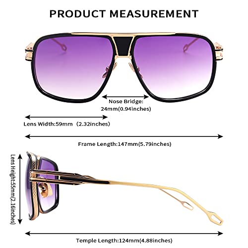Image of Dollger Sunglasses for Men Oversize Classic Black Shades Goggle Retro Gold Alloy Frame Sun Glasses