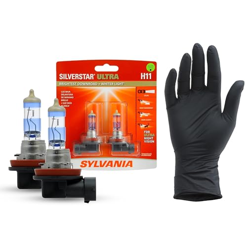 SYLVANIA - H11 SilverStar Ultra plus Free Installation Gloves - High Performance Halogen Headlight Bulb, High Beam, Low Beam, Fog Replacement Bulb, Brightest Downroad Whiter Light (Contains 2 Bulbs)