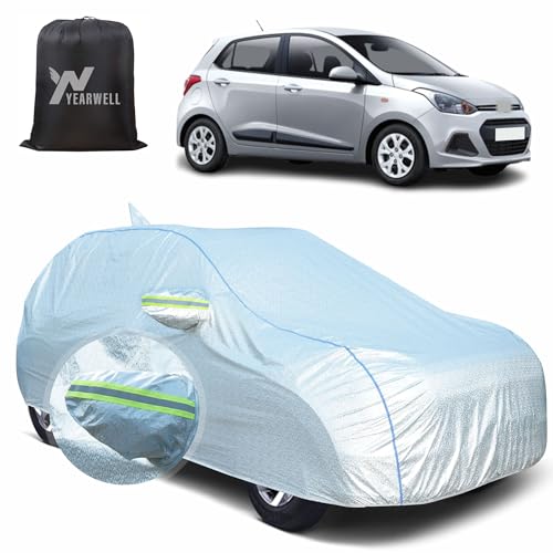 Image of Car Body Cover for Hyundai Grand i10, 100% Waterproof, Heat-Resistant with Mirror & Antenna Pockets, Soft Cotton Lining, Triple Stitched, Piping & Reflector (Reflective Silver)