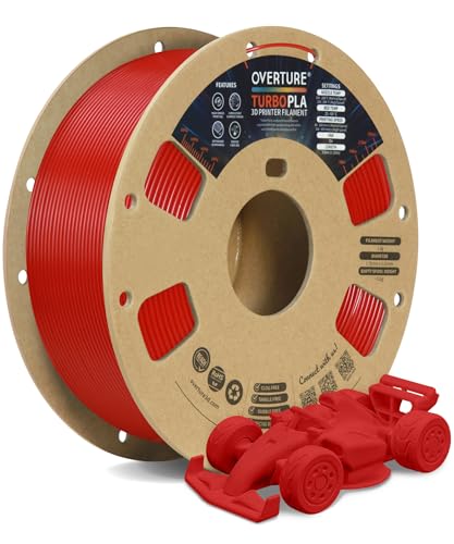 Image of OVERTURE Turbo PLA Filament 1.75mm Rapid PLA Filament High Speed 600mm /s, 1KG Cardboard Spool (2.2lbs), Dimensional Accuracy + /- 0.02mm, Fit Most FDM Printer(Red)
