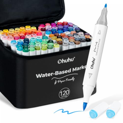 Image of Ohuhu Markers Paper-friendly Water-based 120 Colors Dual Brush Fine Tips