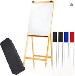 Cavalete Flip Chart em Madeira Pinus, Quadro Branco 60x90cm, Altura 1,80m, Acabamento Luxo Natural, para Apresentações e Treinamentos