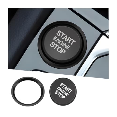 Mandark Car Engine Start Stop Push Botton Cover, Alumninum Vehicle Key Ignition Switch Knob Protector with Metal Ring Decal, Auto Decor Accessories Compatiable with A4 LA5 A6 LA7 Q5 Q7(Black)