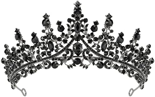 TOBATOBA Black Crystal Crown for Women, Tiara for Halloween, Queen, Wedding, Royal Princess Headpiece for Birthday, Prom Accessories