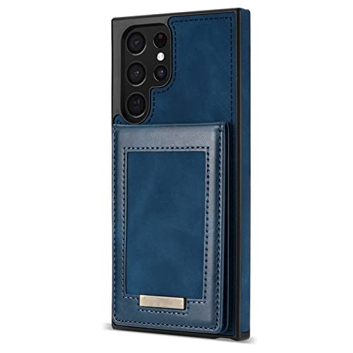 Fente pour carte intégrée sur cette coque cuir Samsung S22 Ultra bleue