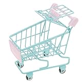 LUOZZY Miniature Shopping Cart Desktop Storage Organizer Small Trolley Toy Photo Props - Small Green