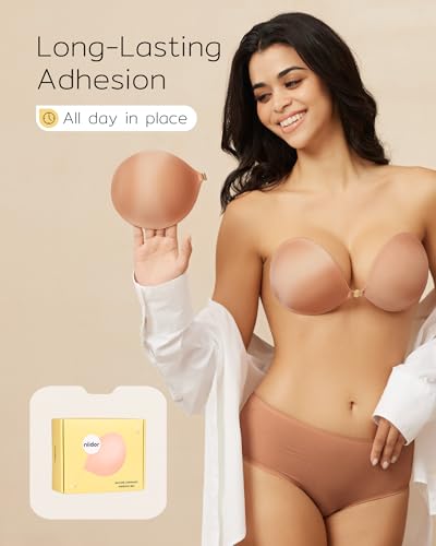 Image of Niidor 2025 New Magnetic Sticky Bra Strapless Adhesive Invisible Push up Silicone Bra with Magnetic Clasp for Women Backless Dress