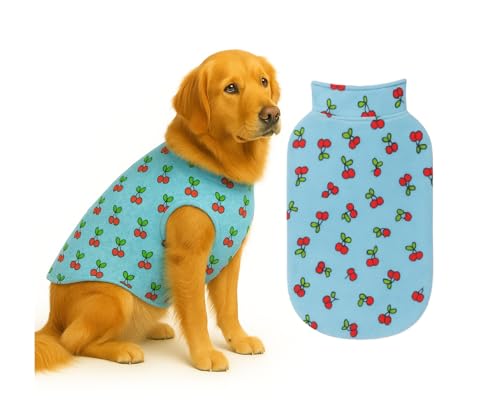 Image of The Pets Company Dog Winter Coat Jacket, Clothes, Windproof, Light Weight, Washable, Ultra Warm Thick Fleece Lined Dog Vest for Cold Weather Protection, (Sky Blue Cherry, Large - 26 Inch)