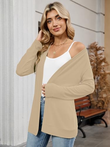 Heymoments Cardigan Sweaters for Women Trendy Khaki Heather Small Open Front Long Sleeve Loose V Neck Ladies Summer Shrugs Causal Girls Bolero Soft Spring Fall Winter Tops Knitted Coat — view 2