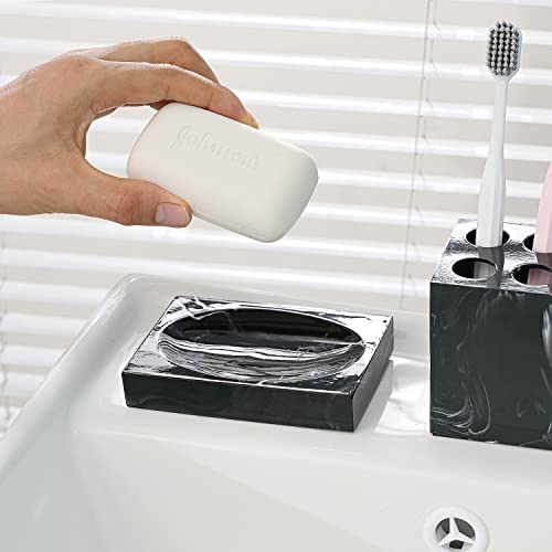 Bathroom Accessories Set, 5 Pcs Marble Look Bathroom Sets, Resin Black Bathroom Accessory Set with Soap Dispenser, Toothbrush Holder, Toothbrush Cup, Soap Dish for Home Apartment Bathroom Decor - Thumbnail 7