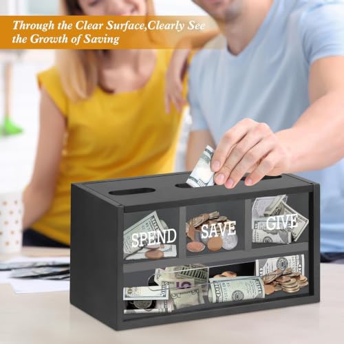 Caja de madera para ahorro de 3 compartimentos banco negro infantil de encimera 5