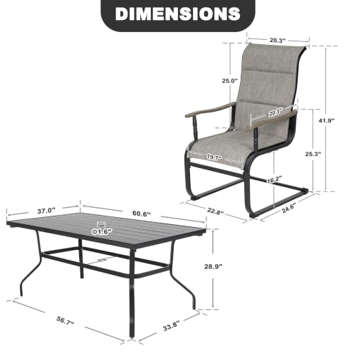 Image of NUU GARDEN 7-Piece Patio Table and Chair Set, Grayish Brown Spring Chairs