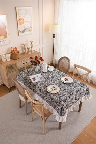 Nappe de table anti tache noire 140x180 cm jacquard coton polyester