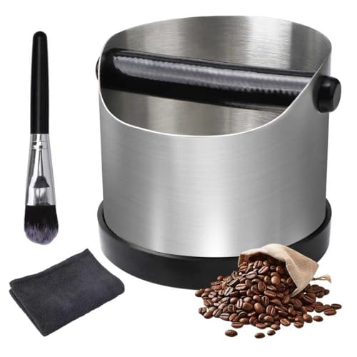 GullSkies Stainless Steel Knock Box with Cleaning Brush and Microfiber Cloth – Coffee Grounds Recycling Container, Essential Barista Accessories for Home, Café, and Bar