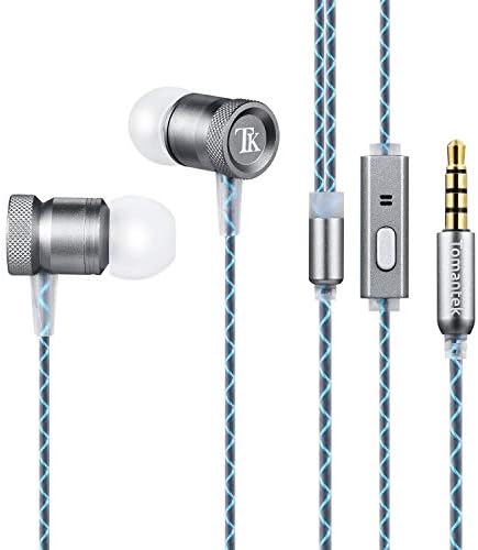 TOMANTEK TK-EM128 Earphones Headphones, High Definition, in-Ear, Tangle Free, Noise Isolating with Microphone & 3.5mm Cable for iPhone, iPod, iPad, MP3 Players, Samsung Galaxy etc,Grey
