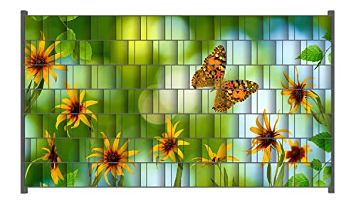 Wallario Zaun Sichtschutz Windschutz für EIN- und Doppelstabmattenzäune in der Größe Breite 2,50m x Höhe 1,40m, Motiv: Blumen mit Schmetterling