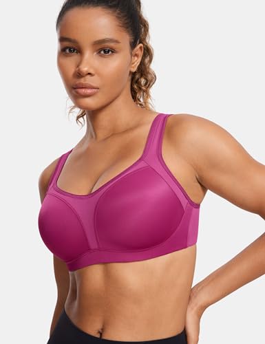 Image of SYROKAN Women's Ladder Adjustable Straps Sports Bras | High Impact, Lightly Pads, Underwire, Large Bust, Full Coverage, Workout Bra