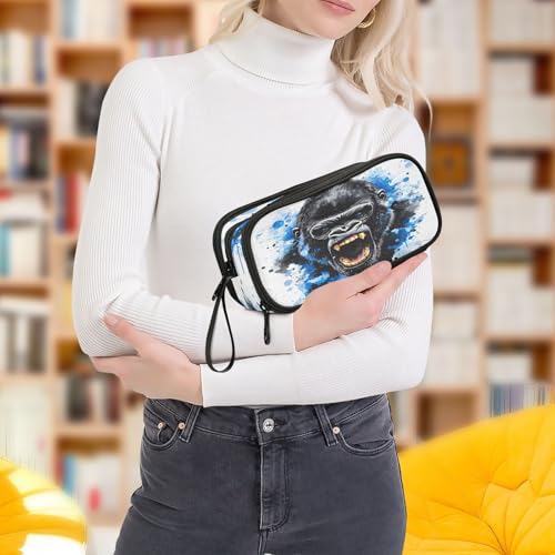 Image of ALAZA King Kong Blue Face Pencil Case Large Capacity Pencil Pouch Box Boys Girls School Supplies Pen Case Bag with Handle 3 Compartments Zipper